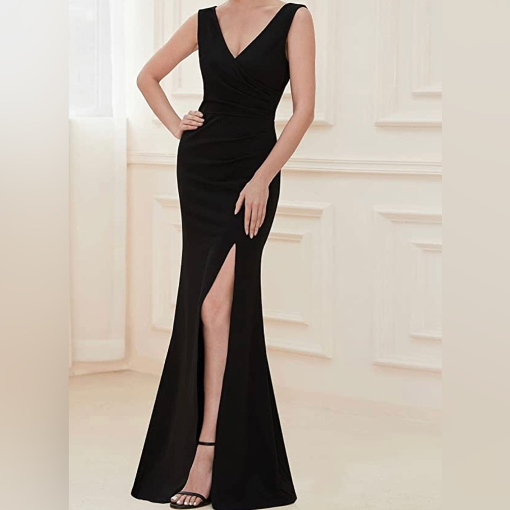 1Split Thigh Split Thigh Formal Dress (Color : Black, Size : S)